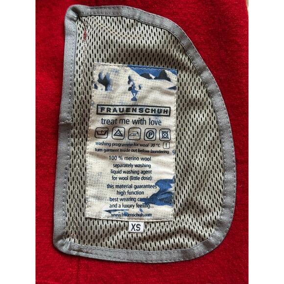 FRAUENSCHUH Red jacket wool hooded gray Full Zip Pockets Xs limited edition ski - Picture 13 of 16